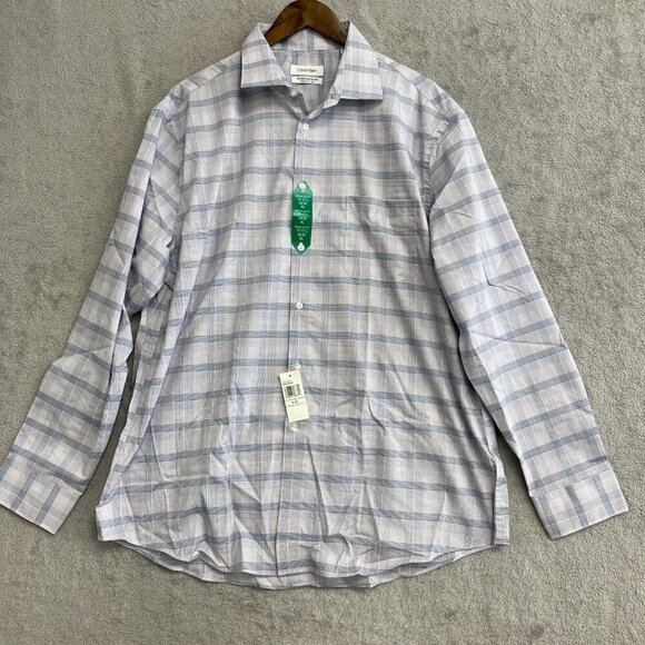 NEW Calvin Klein Men's XL 17-17.5 Button down Dress Shirt Regular Fit Plaid - Picture 1 of 9
